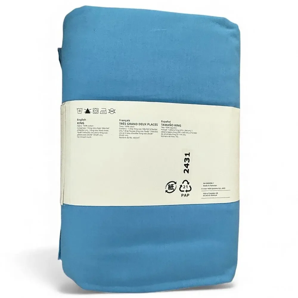IKEA DVALA Blue King 4 Piece Sheet Set
